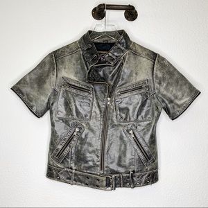 Fray Leather Short Sleeve Moto Jacket